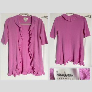 Neiman Marcus Cashmere Purple Pink Ruffled Cardigan Sweater 35056